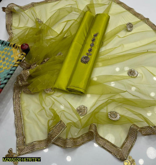 3 Pcs Women’s Unstitched Katan Silk Plain Suit